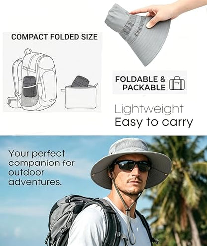 Sun Bucket Hat for Men Women Wide Brim UPF 50+ UV Protection Waterproof - color: Navy Blue