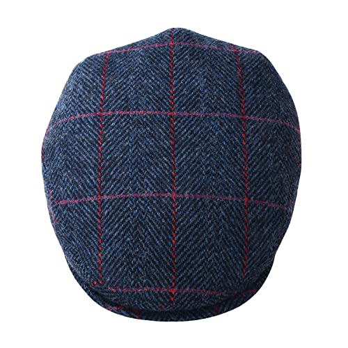 FEINION Men's Wool Tweed Newsboy Ivy Cap Gatsby Golf Flat Hat - color: Plaid Navy, size: 7 1/2