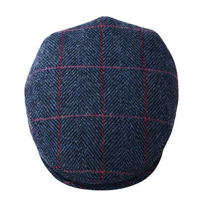 FEINION Men's Wool Tweed Newsboy Ivy Cap Gatsby Golf Flat Hat - color: Plaid Navy, size: 7 1/2