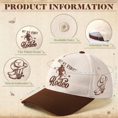 JaGely Two Tone Western Cowboy/Cowgirl Trucker Hat for Women Men Gift Vintage Embroidered Country Baseball Cap - color: Brown, style: Not My First Rodeo
