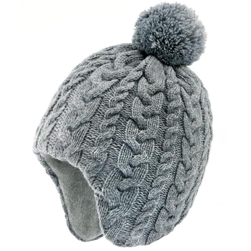 Duoyeree Kids Beanie Dinosaur Pom Pom Knit Winter Hat Fleece Lined for 1-7T - color: Ac-grey, size: 2-4T