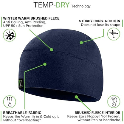 Temple Tape Tactical Fleece Watch Cap Beanie – Skull Cap Fleece Hat - Mens & Women - color: [2-pack] 1-black & 1-navy, size: One Size