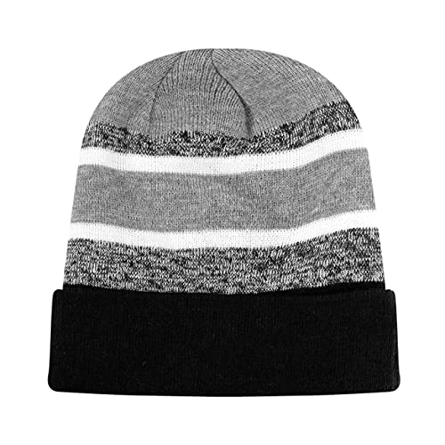 Winter Knit Beanie Hat with Pom Pom – Warm Cuffed Slouch Ski Cap for Men & Women - color: 2.black and Gray