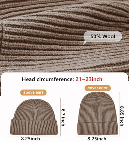 Wool Fisherman Beanies for Men Knit Fall Winter Beanie Hat Skull Cap - color: Light Brownish Red