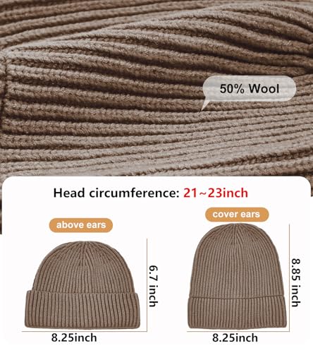 Wool Fisherman Beanies for Men Knit Fall Winter Beanie Hat Skull Cap - color: Light Brownish Red