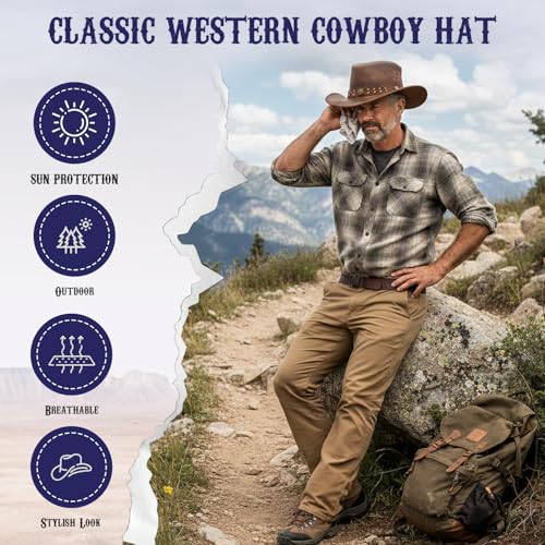 Equine Care Leather Cowboy Hat for Men & Women, Genuine Leather Western - color: Distressed Brown, size: 7 1/2-7 5/8