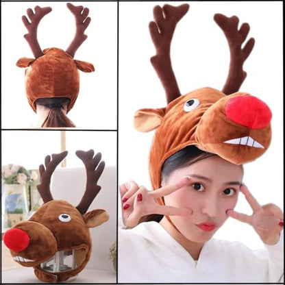 Winter Plush Hat with Horns Faux Fur Animal Trapper Hat Ox Ears Beanie for Halloween Xmas Carnival Cosplay - color: Reindeer