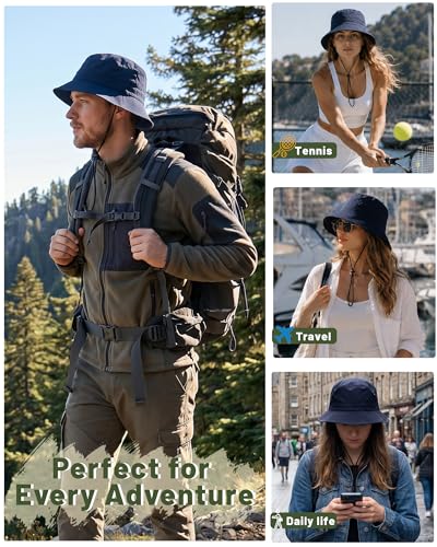 Water-Resistant Bucket Hat for Women Men Rain Hat UPF 50+ Boonie Sun Hat - color: Navy Blue