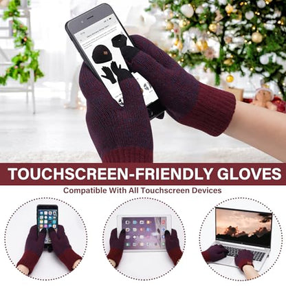 FZ FANTASTIC ZONE Mens Winter Beanie Hat and Scarf Touchscreen Gloves Sets - color: Wine Red
