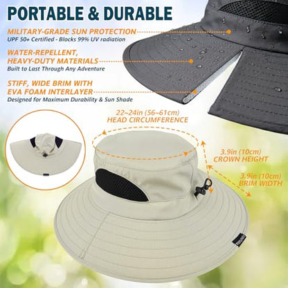 Wide Brim Sun Bucket Hat, Waterproof Boonie Hat for Men & Women - color: 01 Beige
