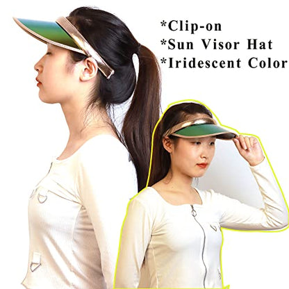 2 Pack Sun Visor Hats Women Men Clip-on Iridescent Clear Sport Outdoor Cap - color: 2pack ,Gold Black