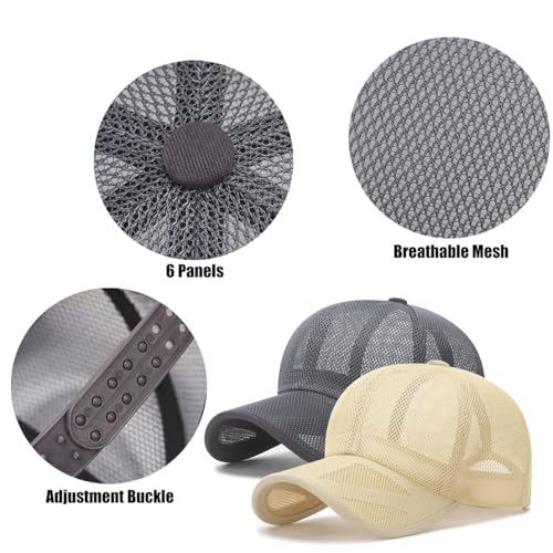 Unisex Full Mesh Baseball Cap - Quick-Dry Adjustable Sun Hat Summer Breathable Dad Cap for Outdoor Sports - color: Light Grey