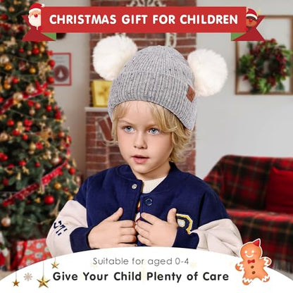 FZ FANTASTIC ZONE Toddler Kids Winter Hat Beanie Pompom Warm Fleece Baby Hats 0-6 12 Months 1 2 3 4 Year Old Girls Boys Gifts - color: Grey