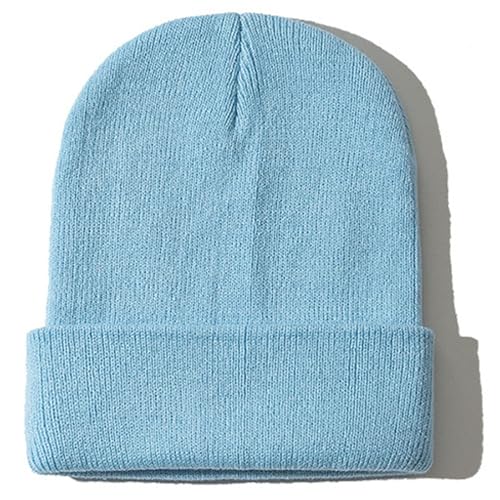 Rosoz Beanie for Men Women Cuffed Knit Hat Winter Beanies Skull Cap Unisex - color: Light Blue