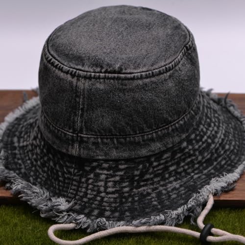 Cotton Denim Distressed Bucket Hat, Sun Hat, Hat for Men and Women - color: Blu28