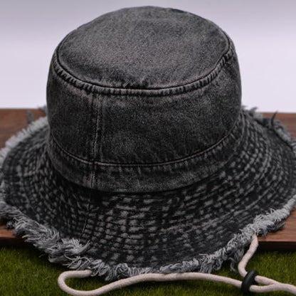 Cotton Denim Distressed Bucket Hat, Sun Hat, Hat for Men and Women - color: Blu28