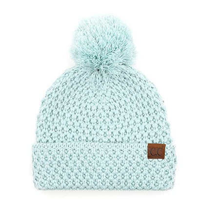 C.C Exclusives Women's Winter Seed Stitched Confetti Pom Beanie Hat (HAT-1816)(HAT-2214)(HAT-2085)(HAT-3841) - color: Bee Stitch Pattern-mint
