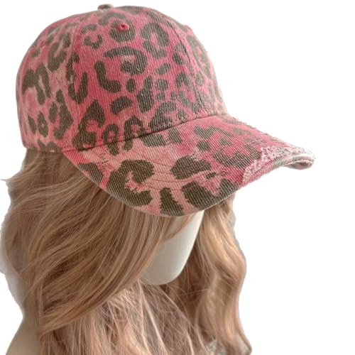 Baseball Hats for Women Men Adjustable Leopard Print Dad Trucker Hat Cotton Sun Protection Caps Sports Golf Medium - color: Pink-scratch Brim