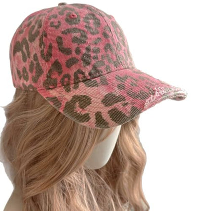 Baseball Hats for Women Men Adjustable Leopard Print Dad Trucker Hat Cotton Sun Protection Caps Sports Golf Medium - color: Pink-scratch Brim