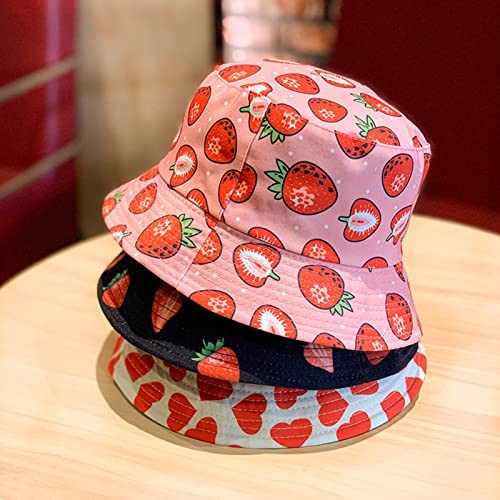 Unisex Print Bucket Hat Sun Hat for Women Men,Reversible Cotton Summer Beach Hat Fisherman Hat - color: Strawberry
