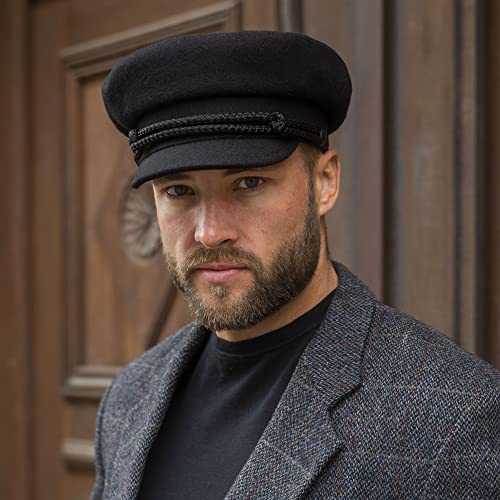 Sterkowski "Maciejówka Model 3" Fisherman Style Fiddler Cap | Wool Fiddler Cap for Men and Women | Warm Wool Captain Cap - color: Black, size: 7