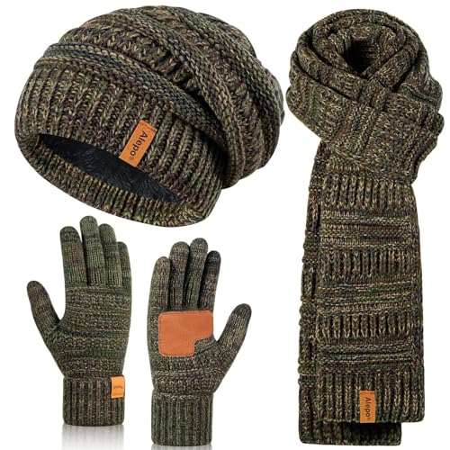 Winter Beanie Hat Scarf Gloves Set for Women, Slouchy Beanie Long Scarf Touchscreen Gloves, Warm 3 in 1 Set - color: Multicolor-06