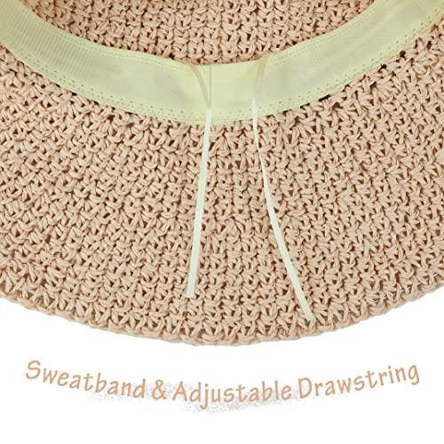Women Sun Hat Wide Brim Floppy Beach Hat Breathable UV UPF 50+ Straw Hat Foldable Packable Summer Outdoor Cap - color: Pink