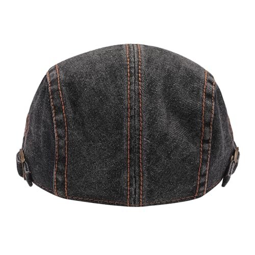 ZLYC Men Cotton Flat Cap Summer Scally Newsboy Beret Driver Hat - color: Denim Black