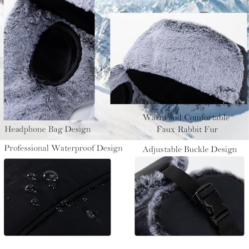 Men Winter Bomber Wool Ear Flap Russian Hat Women Warm Fleece Waterproof Trapper Ushanka Cap Outdoor Ski Hunting Teen - color: Black