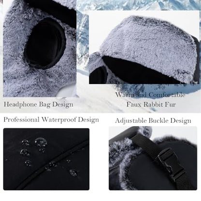 Men Winter Bomber Wool Ear Flap Russian Hat Women Warm Fleece Waterproof Trapper Ushanka Cap Outdoor Ski Hunting Teen - color: Black