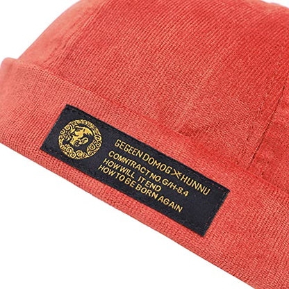 Men Hats Docker Cap Hats Beanie Sailor Cap Worker Hat Rolled Cuff Retro Brimless Hat with Adjustable - color: 7019-red