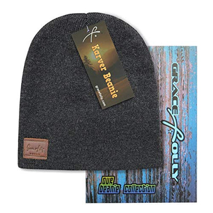 Grace Folly Knit Beanie Hat Cap for Men or Women - color: Charcoal
