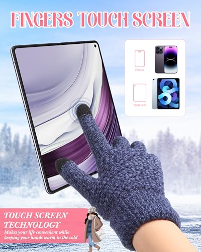 JaGely 8 Pieces Women Winter Hats and Gloves Set Women Warm Touchscreen Knitted Lined Gloves Winter Beanies - color: Navy Blue, Wine Red, Mixed Black White,mixed Khaki