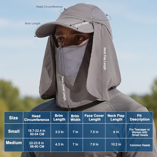 Surblue Baseball Sun Cap with Removable Neck Flap and Face Mask UPF 50+ - color: A-light Grey, size: Medium