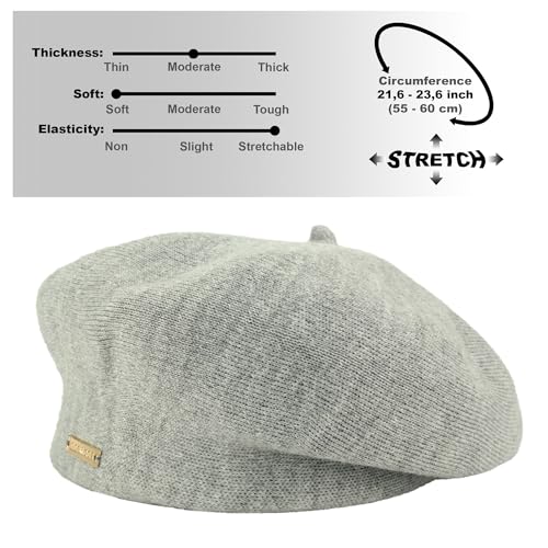 Beret - Warm Lined Wool Angora Knit Berets - French Paris Hat for Women - color: Light Grey