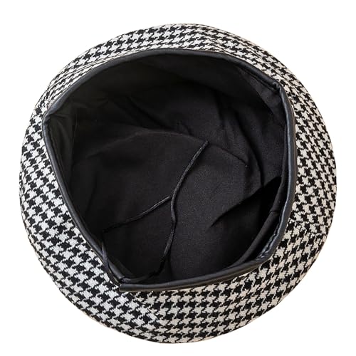 Women's Berets: Black Houndstooth Red Beret Hats for Women Fall Winter Fashion Outfit - color: Houndstooth Black