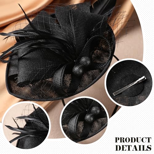 Zinniday Fascinator Tea Party Hat - 2026 Derby Pillbox Kentucky Hat for Women (7.87x5.9inch) - color: Black