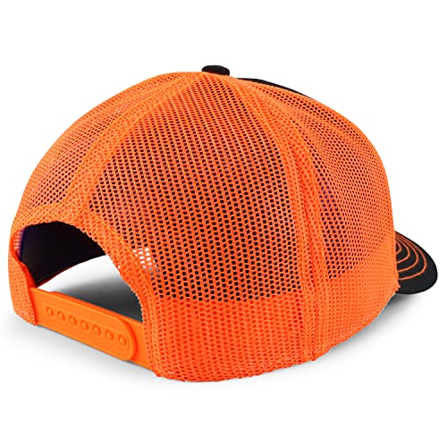 Armycrew Oversize XXL Low Profile Two Tone Mesh Back Trucker Baseball Cap - color: Black Neon Orange