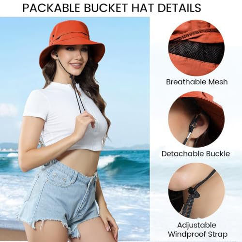 Packable Bucket Hat for Women Waterproof UV Protection Sun Hat - color: Brick