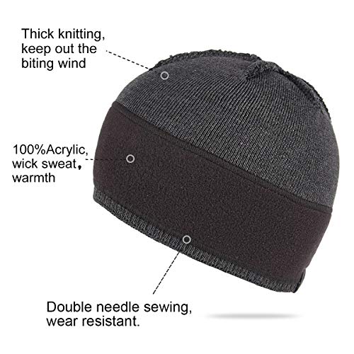 Mens Winter Beanie Hat Warm Knit Cuffed Plain Toboggan Ski Skull Cap (3 Patterns) - color: B1-black
