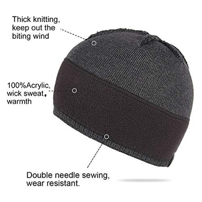 Mens Winter Beanie Hat Warm Knit Cuffed Plain Toboggan Ski Skull Cap (3 Patterns) - color: B1-black