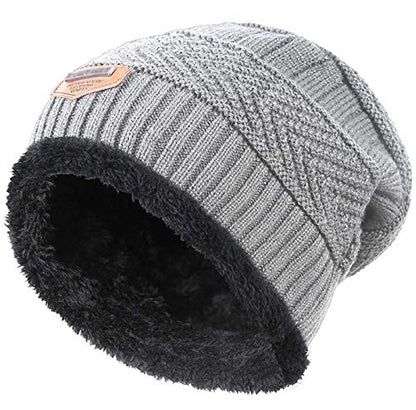 Winter Beanie Hat for Boys Girls (5-14 Years) Slouchy Beanie Windproof Warm Knit Kids Skull Cap - color: Hat(light Gray)