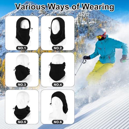 Frienda 2 Pcs Balaclava Ski Mask Windproof Warmer Fleece Adjustable Winter Mask Face Cover for Men Women - color: Black, Black Mixed Grey