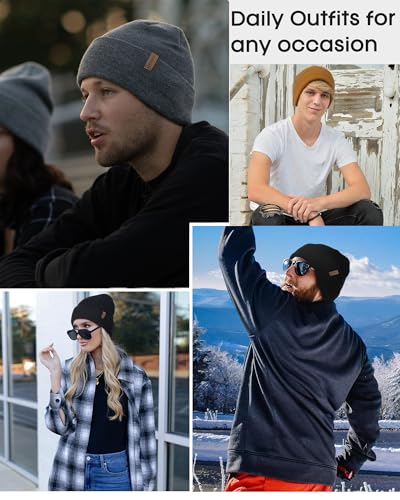 FURTALK Beanie for Men Women Cuffed Thick Knitted Winter Hat Skull Cap - color: Black