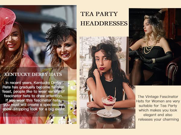 Zando Kentucky Fascinators Hats for Women Derby Tea Party Hat Flower Mesh Feathers Headband Headwear Hair Clip Girls - color: Black