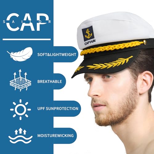 Yacht Sailor Hat, Navy Captain Cap, Adult Marine Admiral Costume - color: 1 Pack White