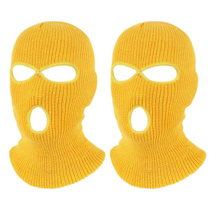 Pukavt 2 Pack 3 Hole Winter Knitted Mask, Ski Mask Balaclava Cap - color: Yellow