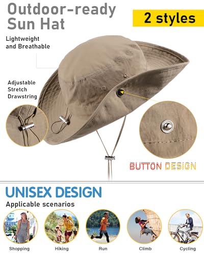 Wide Brim Waterproof Bucket Rain Hat for Women Men UPF50+ Cowboy Sun Hat - color: Khaki
