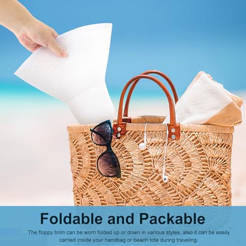 AQOKKA Sun Hats for Women Big Straw Wide Brim Summer Beach Hat Floppy Foldable Roll up Cap for Outdoor UPF 50+ - color: Wide Brim : White