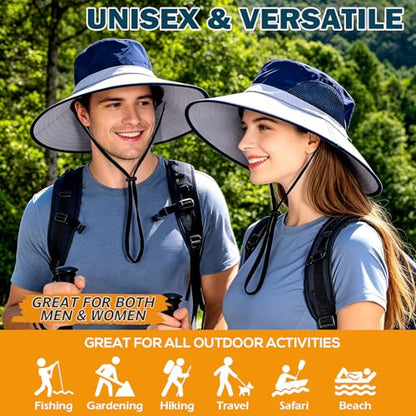 Wide Brim Sun Bucket Hat, Waterproof Boonie Hat for Men & Women - color: 02 Light Grey+navy Blue